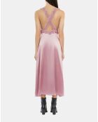 Robe nuisette longue avec guipure lilas
