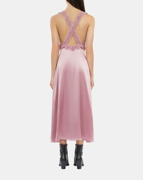 Robe nuisette longue avec guipure lilas
