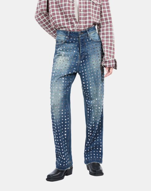 Jean clouté droit bleu