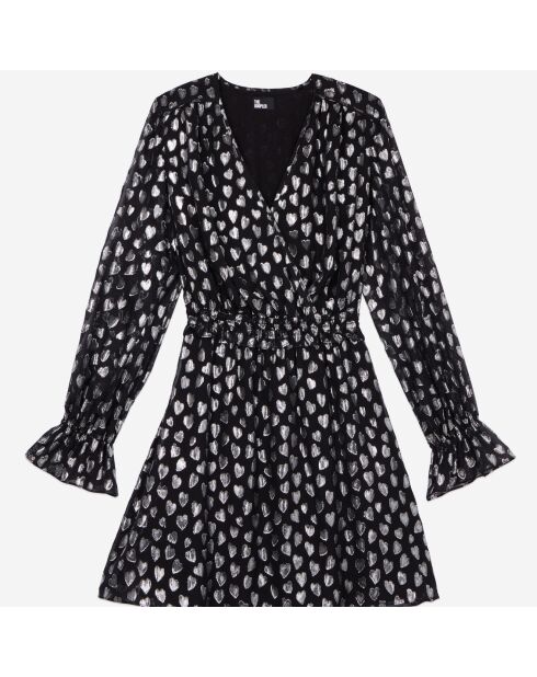Robe courte avec cœurs argentée noire