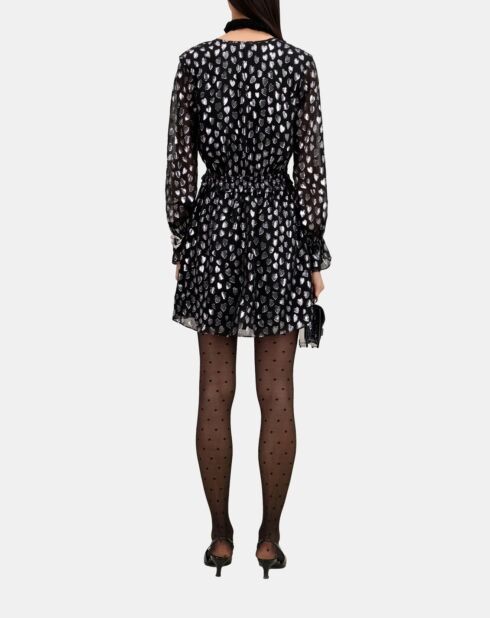 Robe courte avec cœurs argentée noire