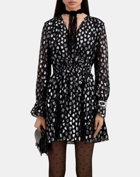 Robe courte avec cœurs argentée noire