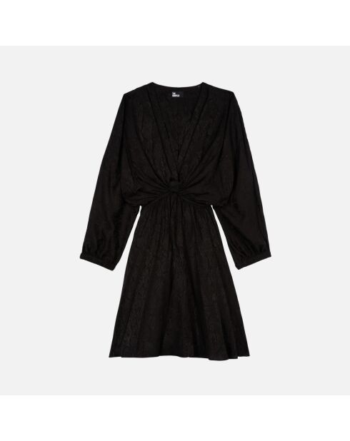 Robe courte jacquard en soie avec drapé noire
