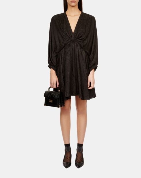 Robe courte jacquard en soie avec drapé noire