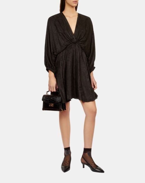 Robe courte jacquard en soie avec drapé noire