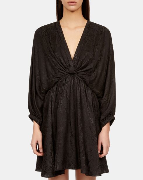 Robe courte jacquard en soie avec drapé noire