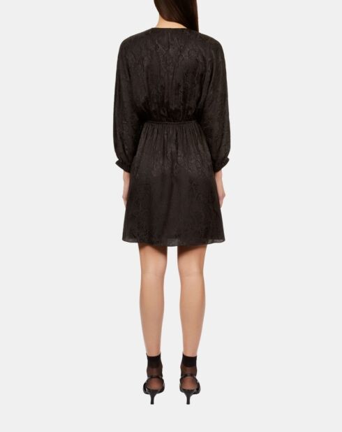 Robe courte jacquard en soie avec drapé noire
