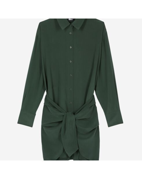 Robe chemise courte en soie avec nœud kaki