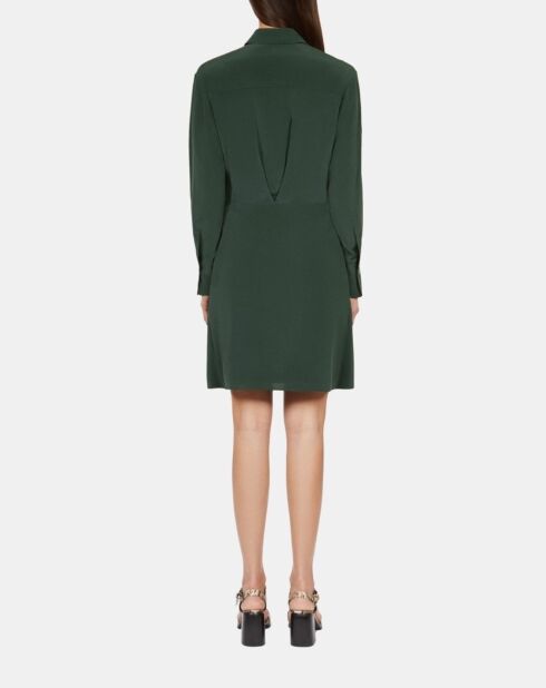 Robe chemise courte en soie avec nœud kaki
