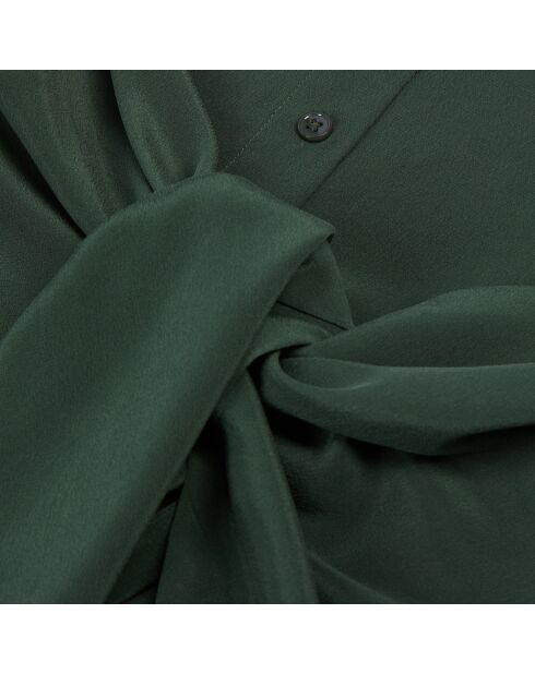 Robe chemise courte en soie avec nœud kaki