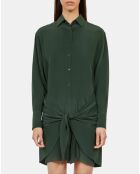 Robe chemise courte en soie avec nœud kaki