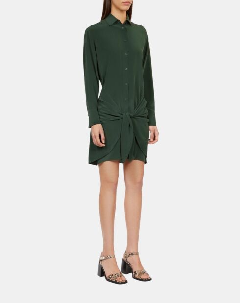 Robe chemise courte en soie avec nœud kaki