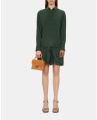 Robe chemise courte en soie avec nœud kaki