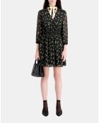 Robe courte imprimée avec boutonnage noire et jaune