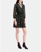 Robe courte imprimée avec boutonnage noire et jaune