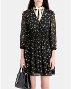 Robe courte imprimée avec boutonnage noire et jaune