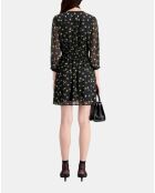 Robe courte imprimée avec boutonnage noire et jaune