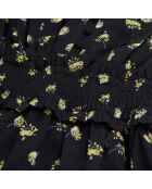 Robe courte imprimée avec boutonnage noire et jaune