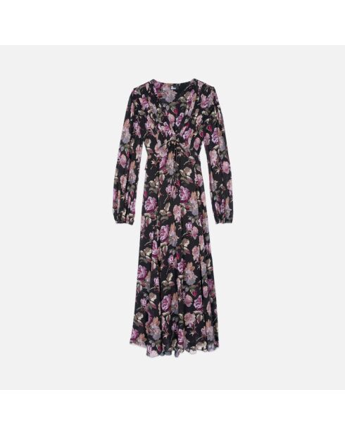 Robe longue imprimé fleuri noire et violette