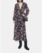 Robe longue imprimé fleuri noire et violette
