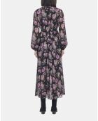 Robe longue imprimé fleuri noire et violette
