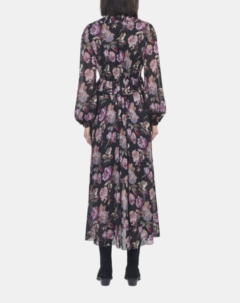 Robe longue imprimé fleuri noire et violette