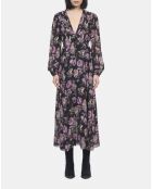 Robe longue imprimé fleuri noire et violette