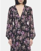 Robe longue imprimé fleuri noire et violette