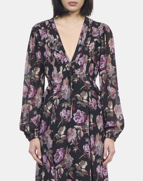 Robe longue imprimé fleuri noire et violette