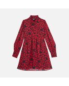 Robe courte  plissée imprimé cœurs noire et rouge