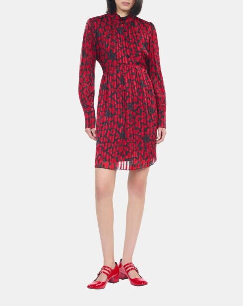 Robe courte  plissée imprimé cœurs noire et rouge