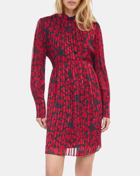Robe courte  plissée imprimé cœurs noire et rouge