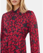 Robe courte  plissée imprimé cœurs noire et rouge