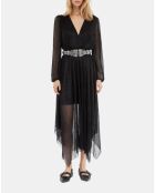 Ceinture en cuir avec strass et double boucle Western argenté antique