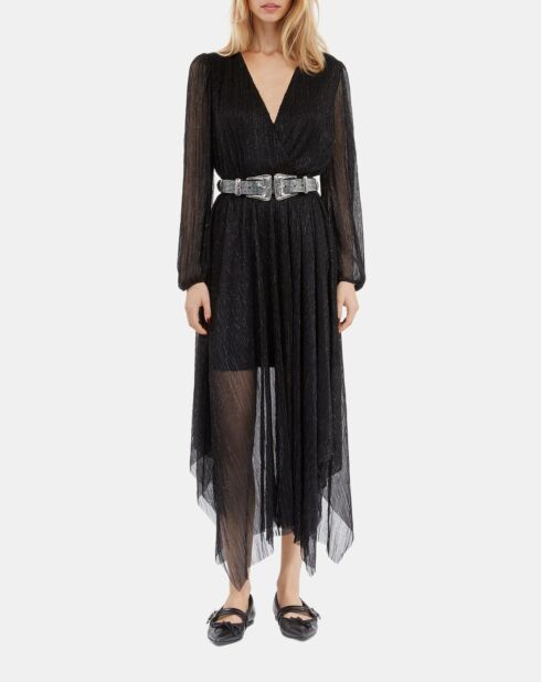 Ceinture en cuir avec strass et double boucle Western argenté antique