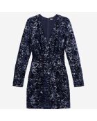 Robe courte en velours avec sequins bleu marine