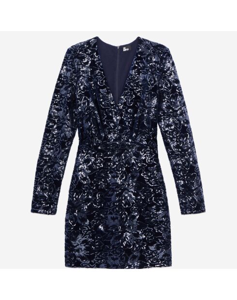 Robe courte en velours avec sequins bleu marine