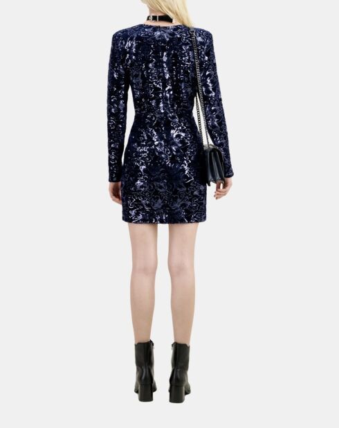 Robe courte en velours avec sequins bleu marine