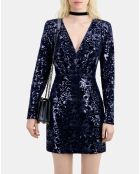 Robe courte en velours avec sequins bleu marine