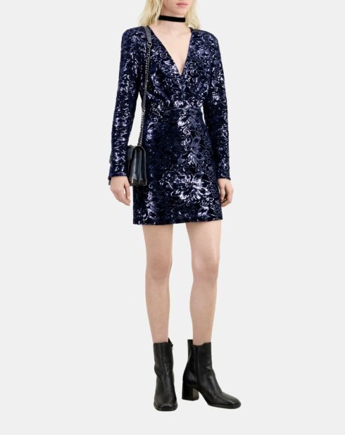 Robe courte en velours avec sequins bleu marine