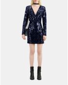 Robe courte en velours avec sequins bleu marine