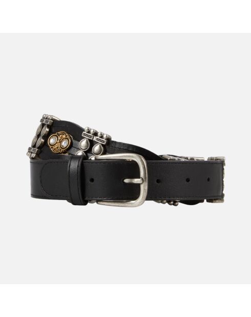 Ceinture fine en cuir avec ornements noire