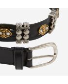 Ceinture fine en cuir avec ornements noire