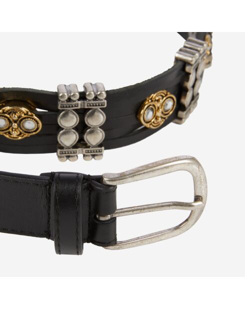 Ceinture fine en cuir avec ornements noire