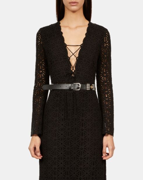 Ceinture fine en cuir avec ornements noire