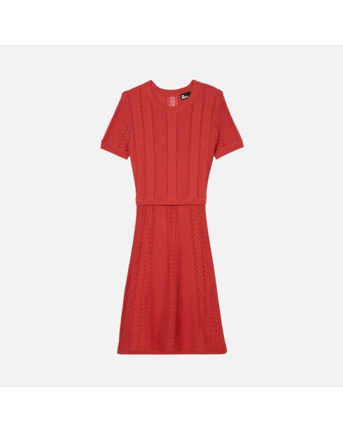 Robe courte en maille ajourée rouge