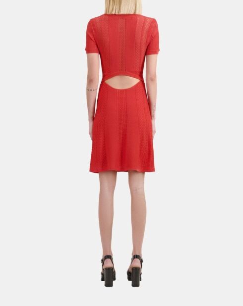 Robe courte en maille ajourée rouge