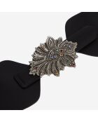 Ceinture large en cuir avec boucle fleur noire