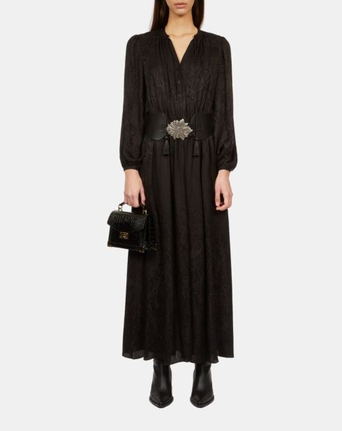 Ceinture large en cuir avec boucle fleur noire