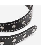 Ceinture large cloutée en cuir noire